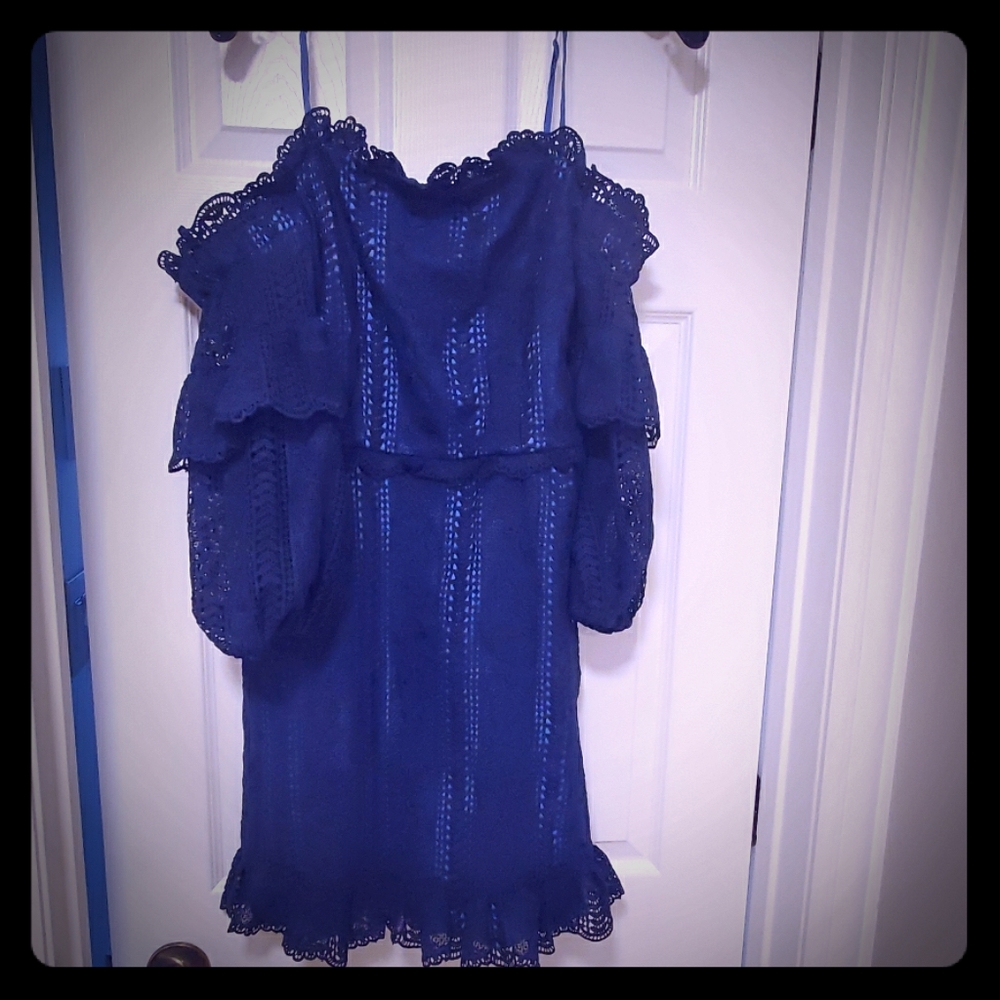 Parker Irma navy off shoulder lace dress 6 - Picture 4 of 4